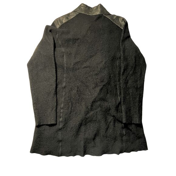 Eileen Fisher Green Eileen Merino Wool Jacket with Leather Trim – Black, Size XL - Picture 5 of 8